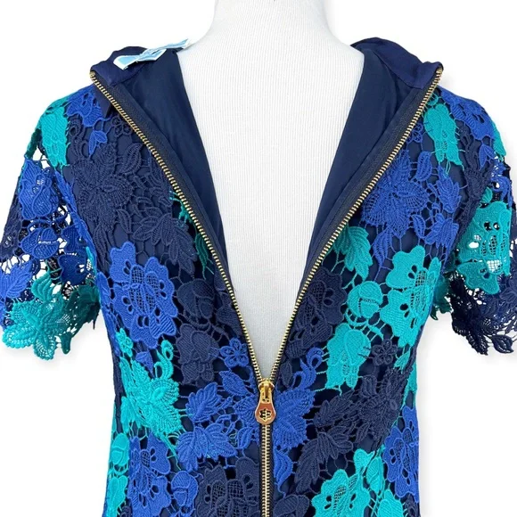 Draper James June Floral Lace Short Sleeve Dress Blue Teal Navy Sz 6 - Picture 9 of 15